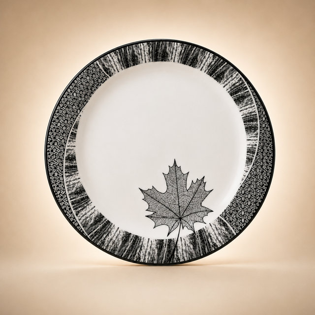 Grey Leaf Double Glaze Melamine Plates
