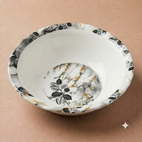 Grey Marble Floral Bowl – Double Glaze