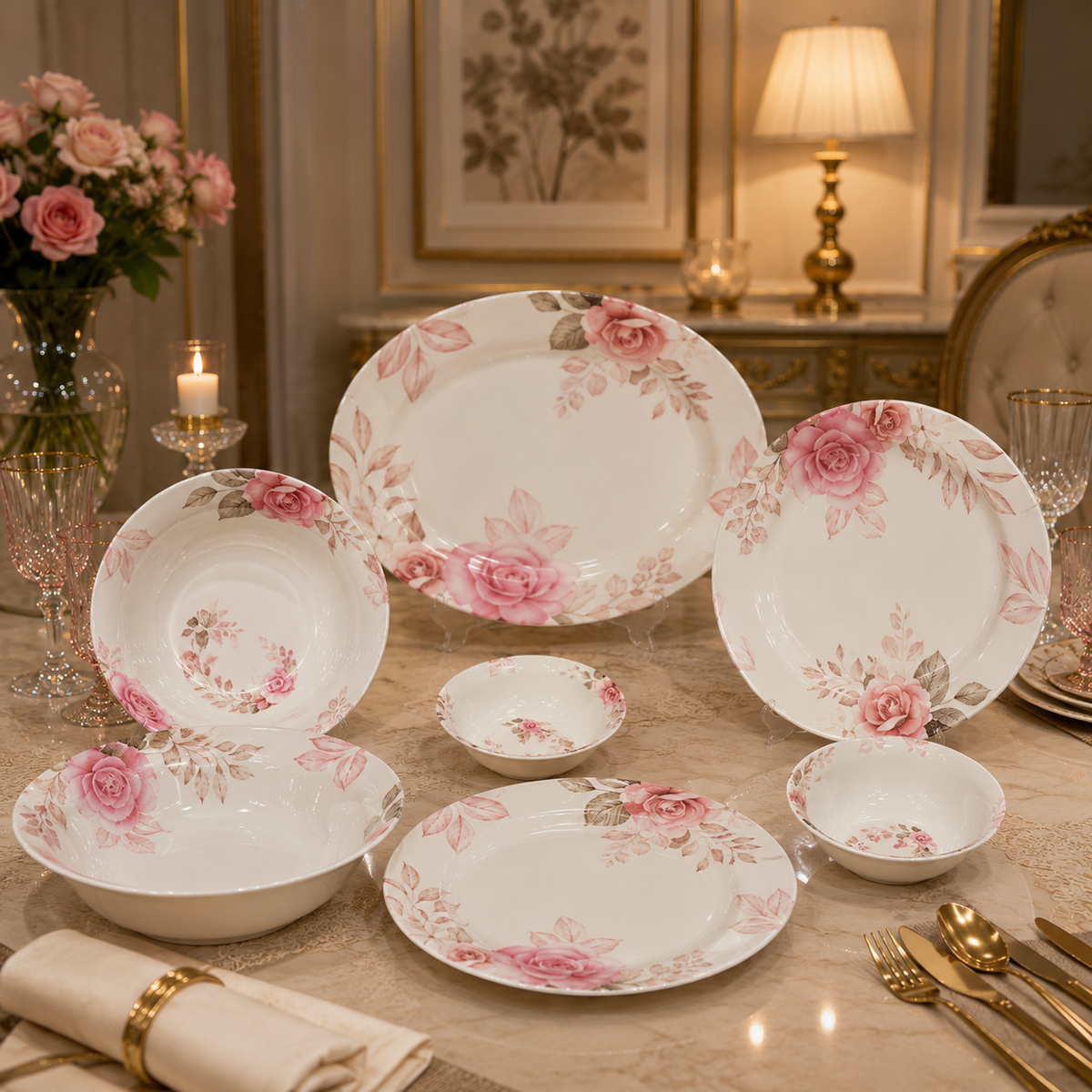 Rose Gold Double Glaze Melamine Dinner Set