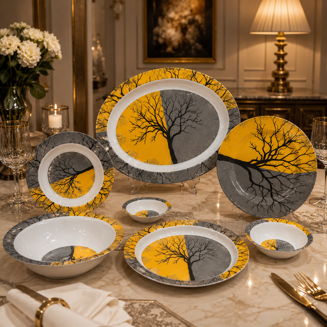 Tree Single Glaze Melamine Dinner Set