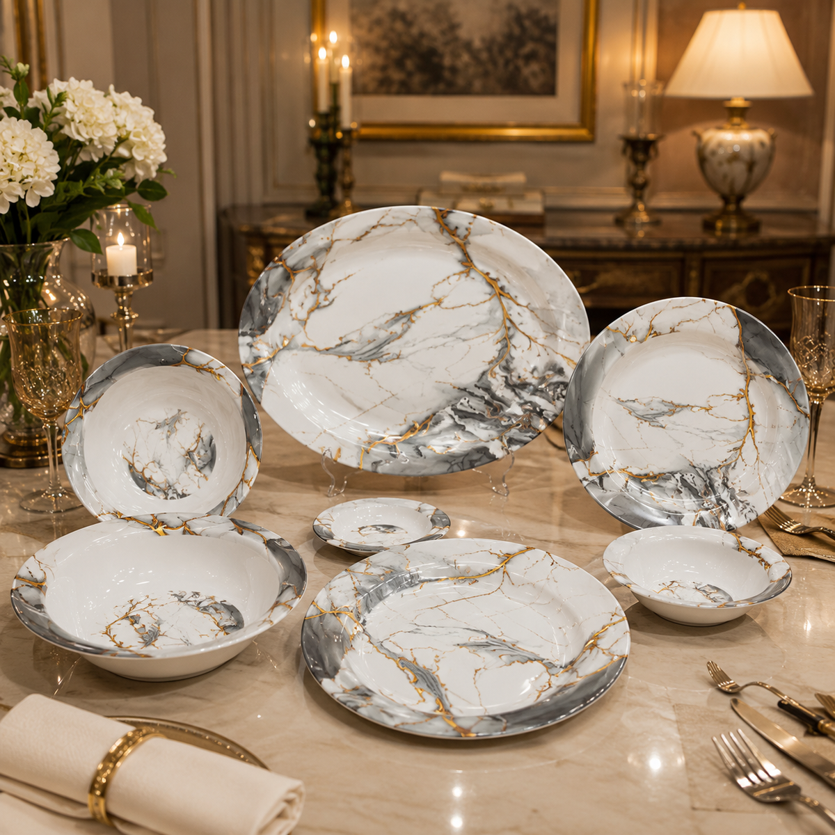 Grey Marble Single Glaze Melamine Dinner Sets