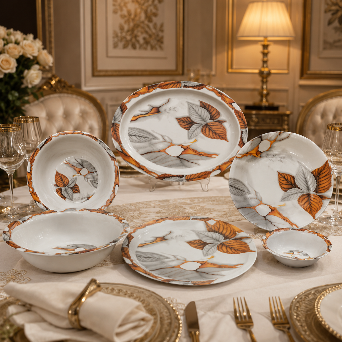 Elegant Single Glaze Melamine Dinner Set