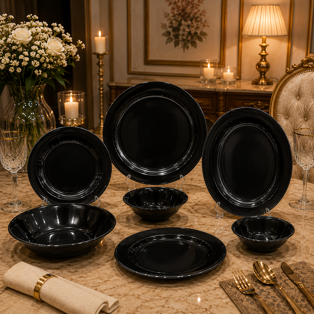 Color Black Double Glaze Melamine Dinner Set