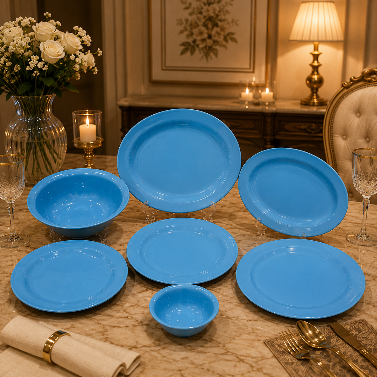 Color Blue Double Glaze Melamine Dinner Set