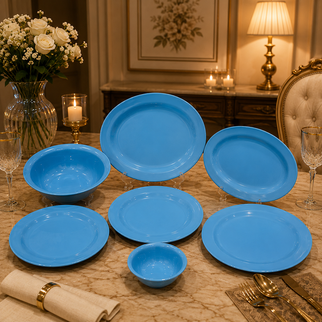 Color Blue Double Glaze Melamine Dinner Set