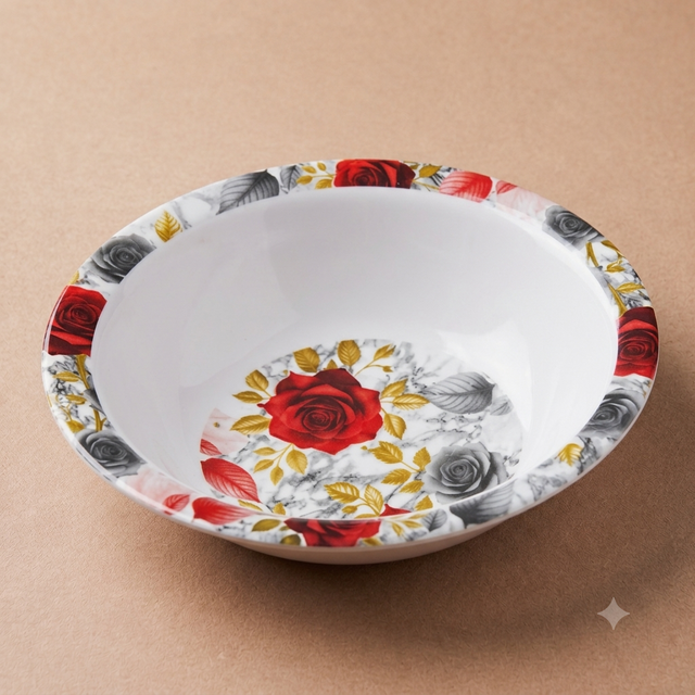 Red & Grey Roses Bowl – Single Glaze