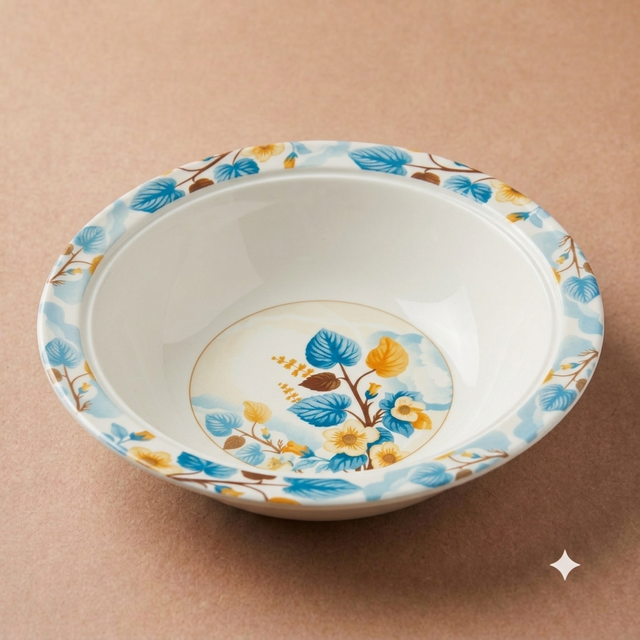 Blue & Yellow Floral Bowl – Double Glaze