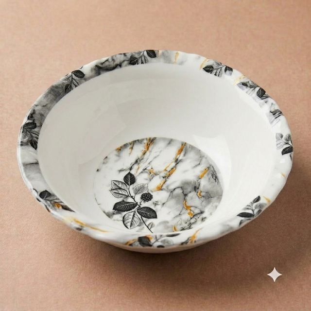 Grey Marble Floral Bowl – Double Glaze