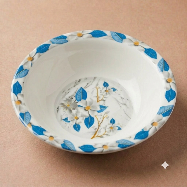 White Blue Leaf Bowl – Double Glaze