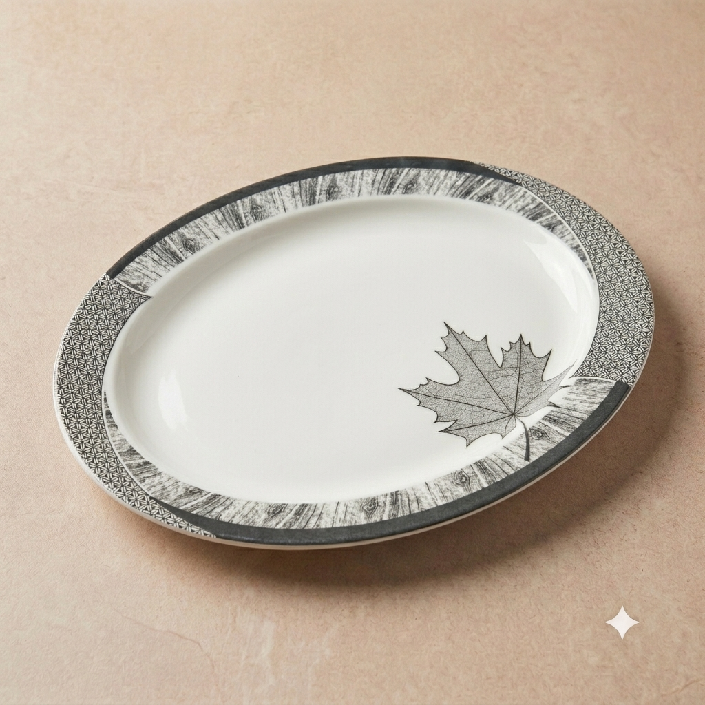 Grey Leaf Double Glaze Melamine Serving Dish