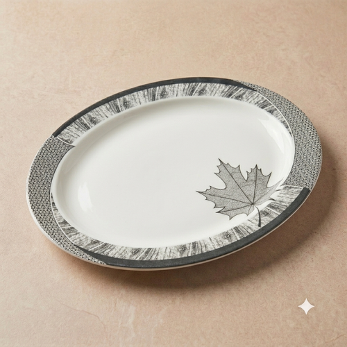 Grey Leaf Double Glaze Melamine Serving Dish