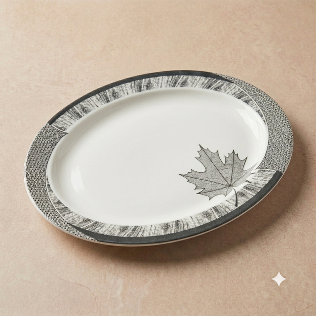 Grey Leaf Double Glaze Melamine Serving Dish